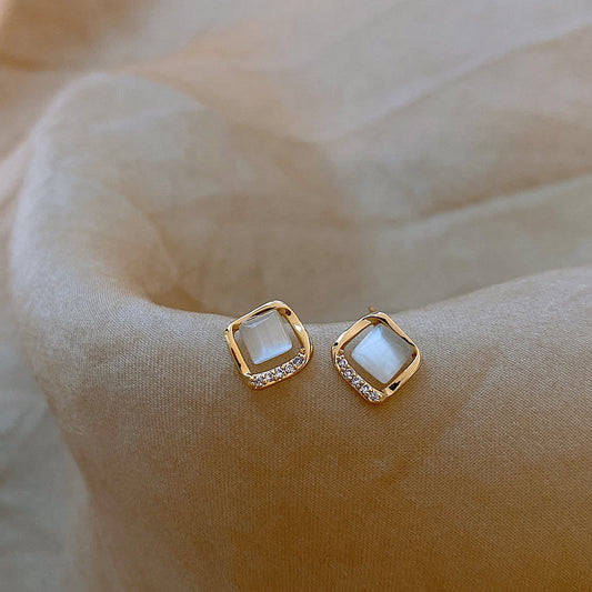 Small Square Ear Studs Light Luxury Minority Design Sense
